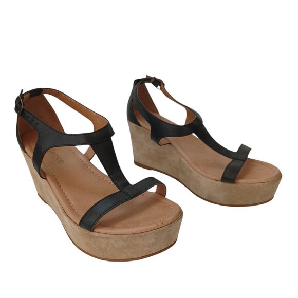 Sundance Wedge Black Tan Leather Strappy Open Toe Ankle Buckle Womens 6 or 37 - Picture 16 of 16